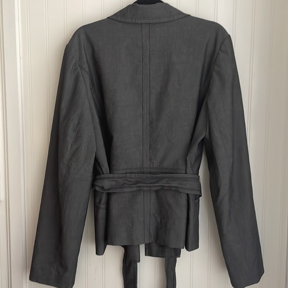Halogen Women's Linen Blend Blazer Dark Gray Three Button Tie Belt Lined Size 16 - Picture 7 of 14